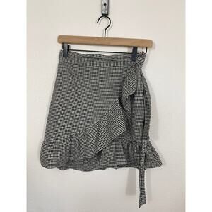 Storia Black White Check Wrap Mini Skirt Ruffle Hem Size Small